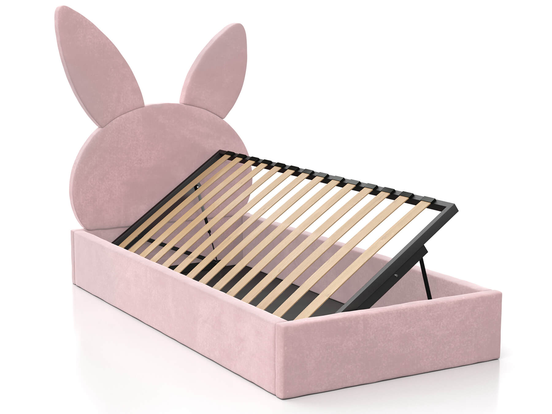 Łóżko dziecięce tapicerowane z pojemnikiem 90x200 ze stelażem różowy Velvet Kids Line 2 Królik